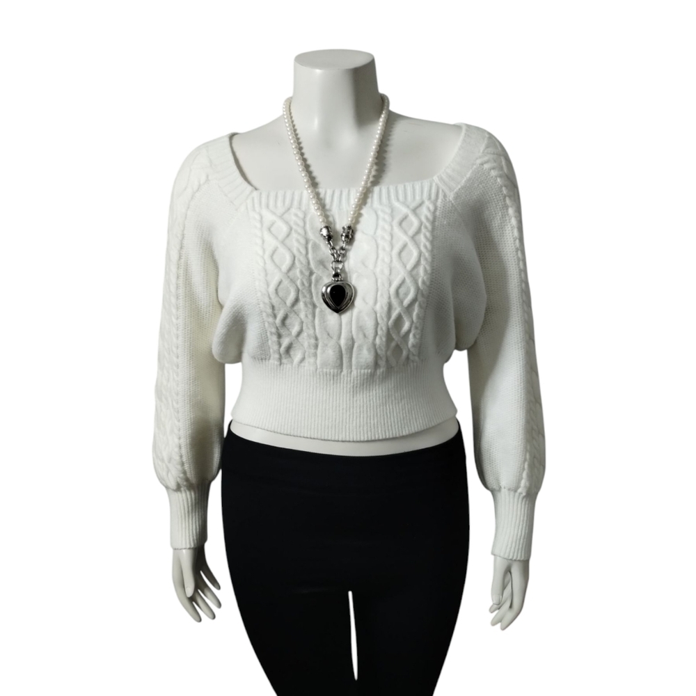 Francesca's Blue Rain Women's Chunky Cropped Cable Knit Ribbed Sweater size M